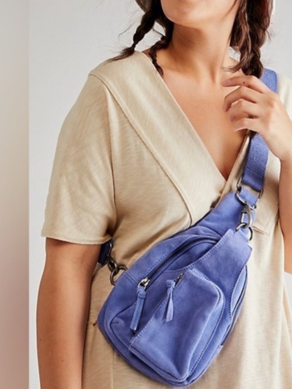 Free People Hudson Leather Sling Bag Periwinkle Prep, Rare Color
